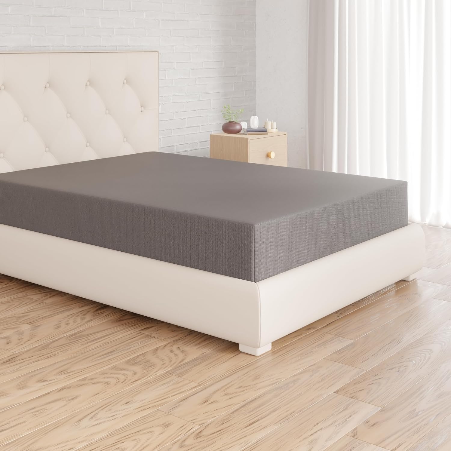 Amazon Basics Drap Housse, 160 x 200 cm, 100% Coton Jersey pour Matelas Épais jusqu'à 30 cm, Gris Foncé