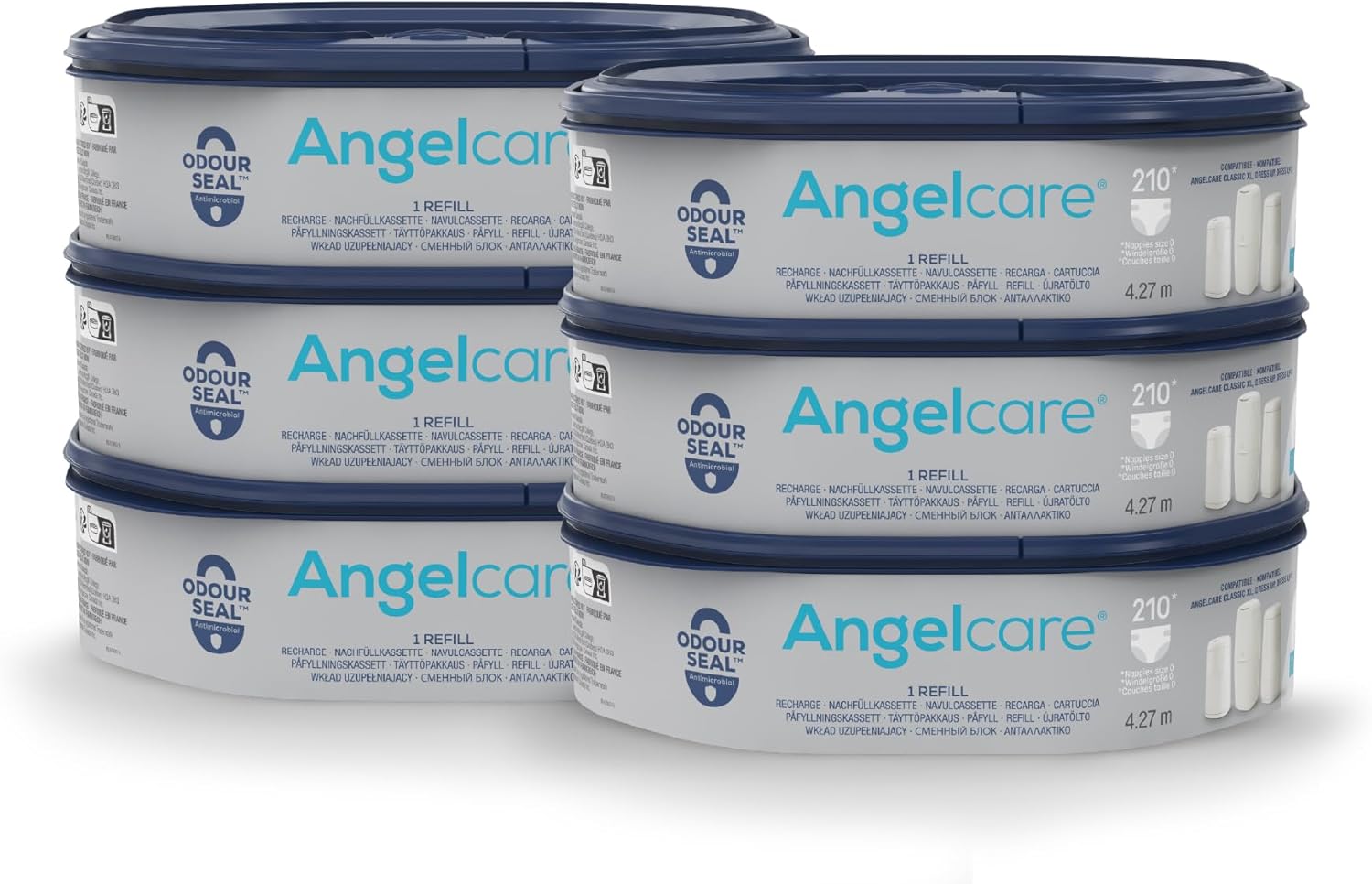Angelcare - 6 Recharges Poubelle à Couches – Octogonale – Anti Odeur - Dress Up - Fabriqué en France