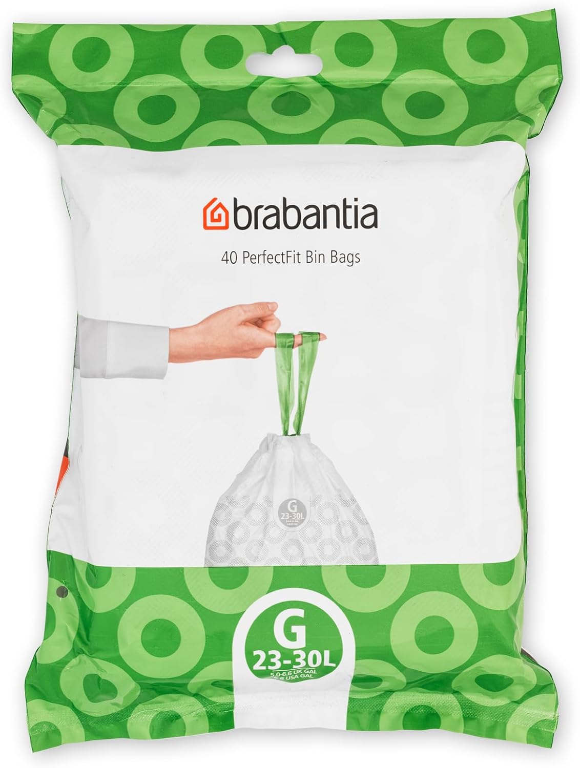 Brabantia Sacs Poubelle PerfectFit (Code G - 23L / 30L) Ultra Résistant, Poignées Coulissantes (40 Sacs)