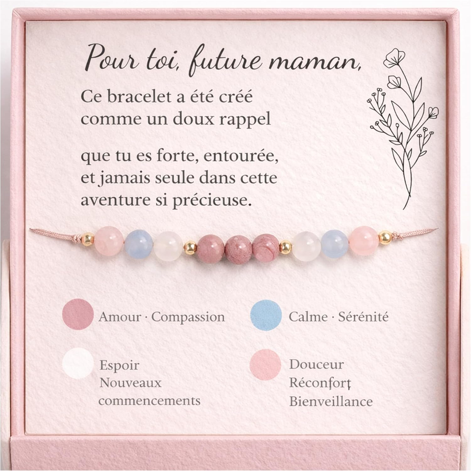 Bracelet Future Maman Pierre Naturelle – Cadeau Femme Enceinte Baby Shower – Bracelet Grossesse Ajustable – Idée Cadeau Future Maman