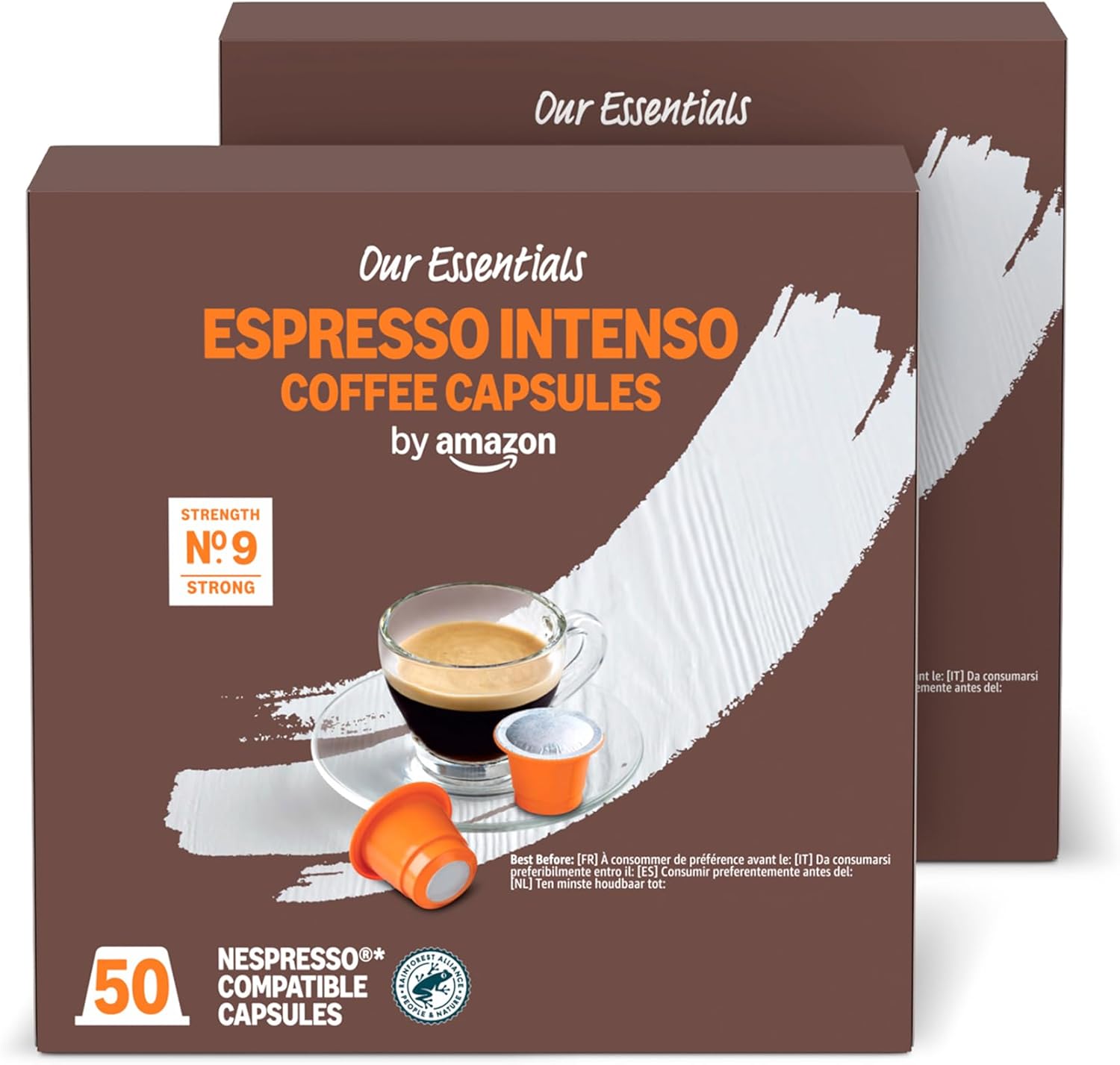 by Amazon Capsules de café Espresso Intenso compatibles Nespresso, Torréfaction Foncée, 100 unité (2 lot de 50) - Certifié Rainforest Alliance