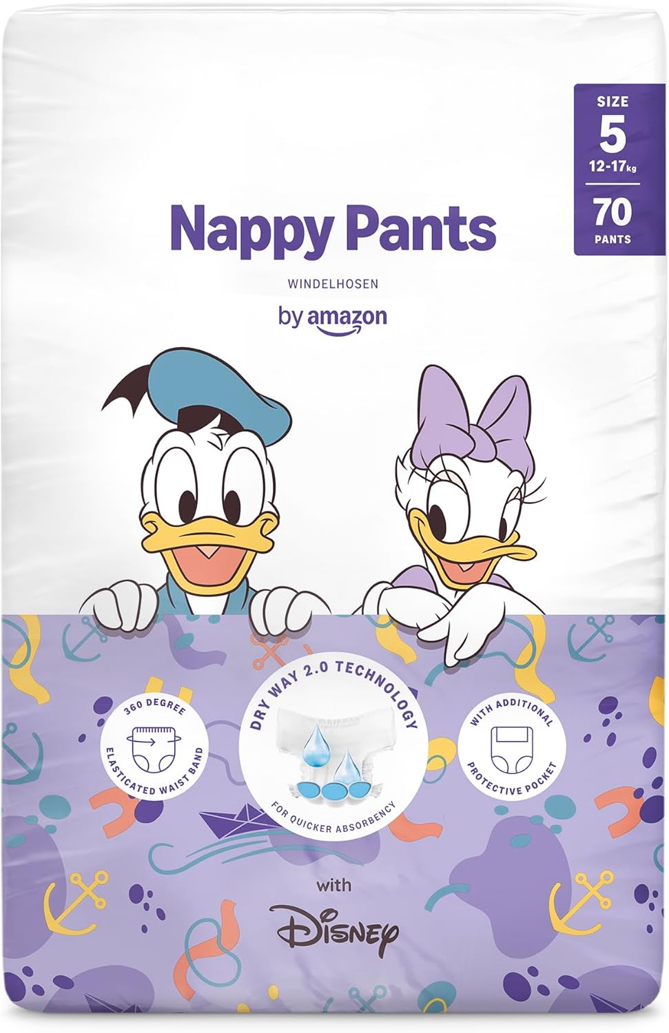 by Amazon pañales de aprendizaje Disney, talla 5 (de 12 a 17 kg), 70 unidades, blancos (anteriormente de la marca Mama Bear, mismo producto)