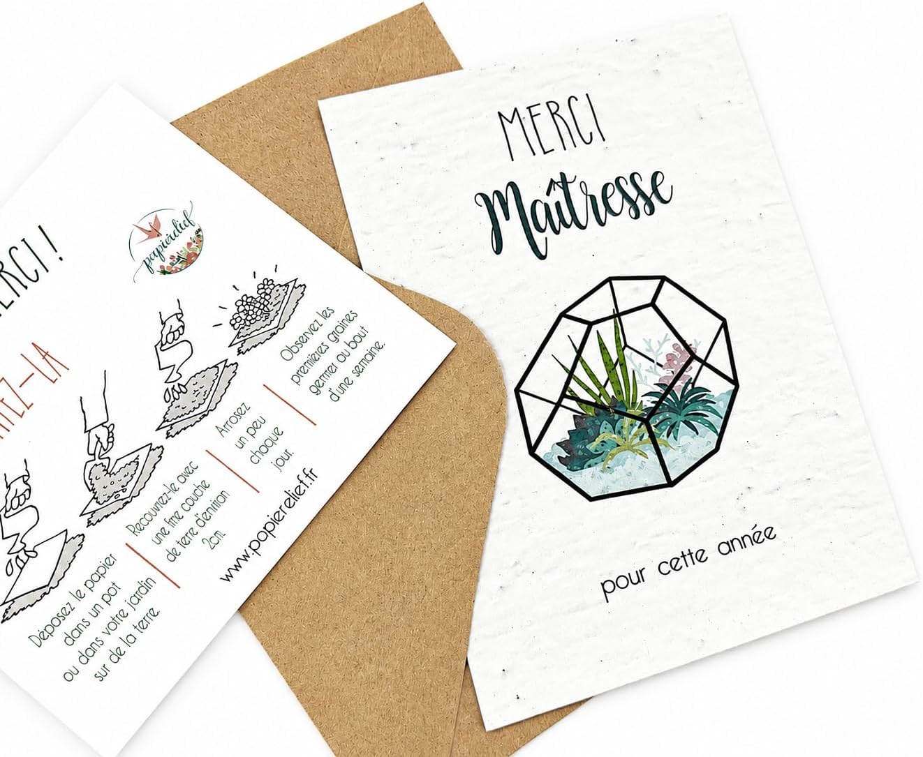 Carte à planter merci maitresse papier ensemencé, carte à semer