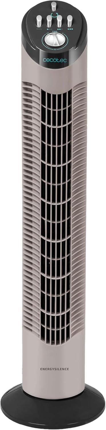 Cecotec Ventilateur Colonne avec Minuterie EnergySilence 790 Skyline, 50W, 30'' (76cm) Hauteur, Contrôle Mécanique, Oscillant, Moteur Cuivre Haute Efficacité, 3 Vitesses, Blanc, Minuteur jusqu’à 2 h