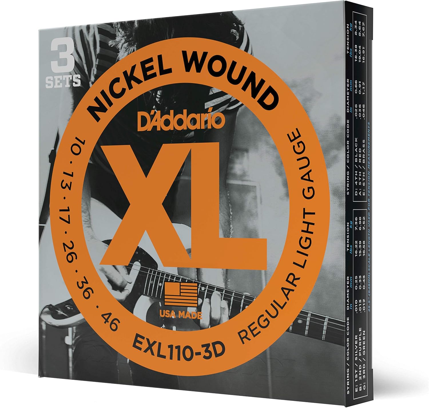 D'Addario EXL110-3D Nickel Wound Electric Guitar Strings, Regular Light, 10-46, 3 Sets