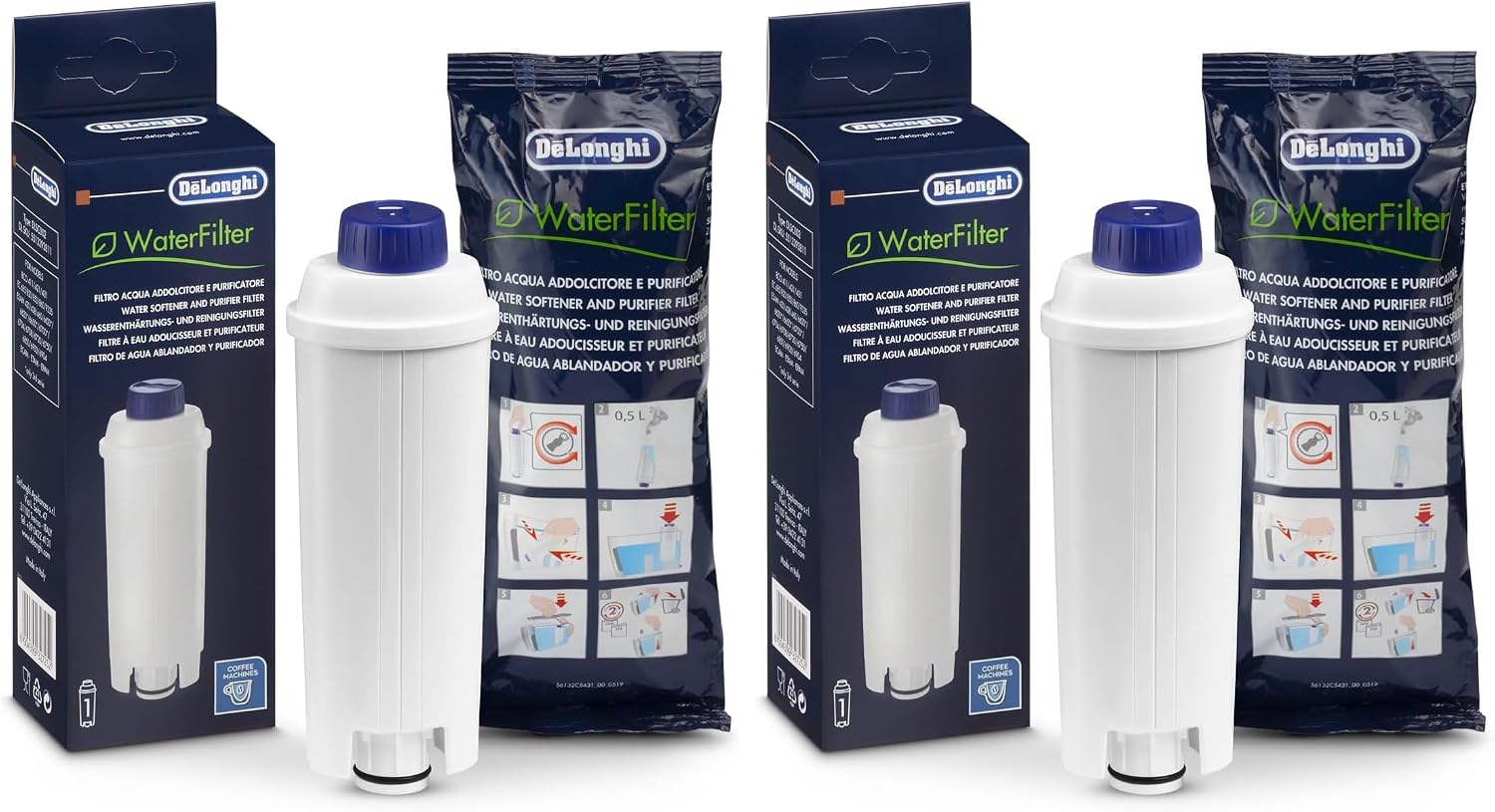 De'Longhi Cartouche Filtrante DLSC002, Filtre a Eau Machine a Café (Lot de 2)