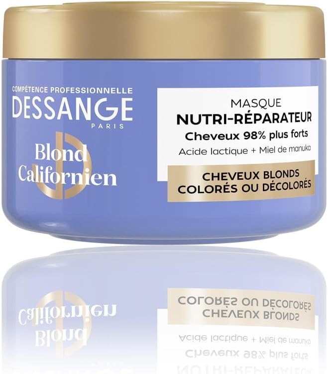 DESSANGE - Masque Cheveux Nutri-Réparateur Blond Californien - Acide Lactique & Miel De Manuka - Nourrit, Répare & Protège De La Casse - Cheveux Blonds, Colorés, Décolorés - 280ml
