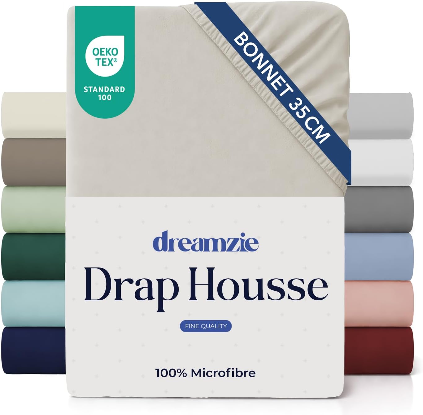 Dreamzie Drap Housse 160 x 200 Bonnet 35 cm pour Matelas Épais - 100% Microfibre - Beige, Certifié sans Produits Chimiques (Oeko TEX), Drap Housse avec Élastique Complet