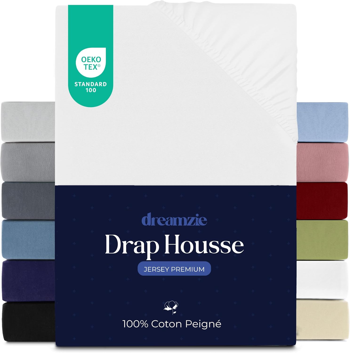 Dreamzie Drap Housse 160x200 cm, Jersey 100% Coton Premium, Hauteur De Matelas Jusqu'à 27 cm, Hypoallergénique, Oeko-Tex, Blanc
