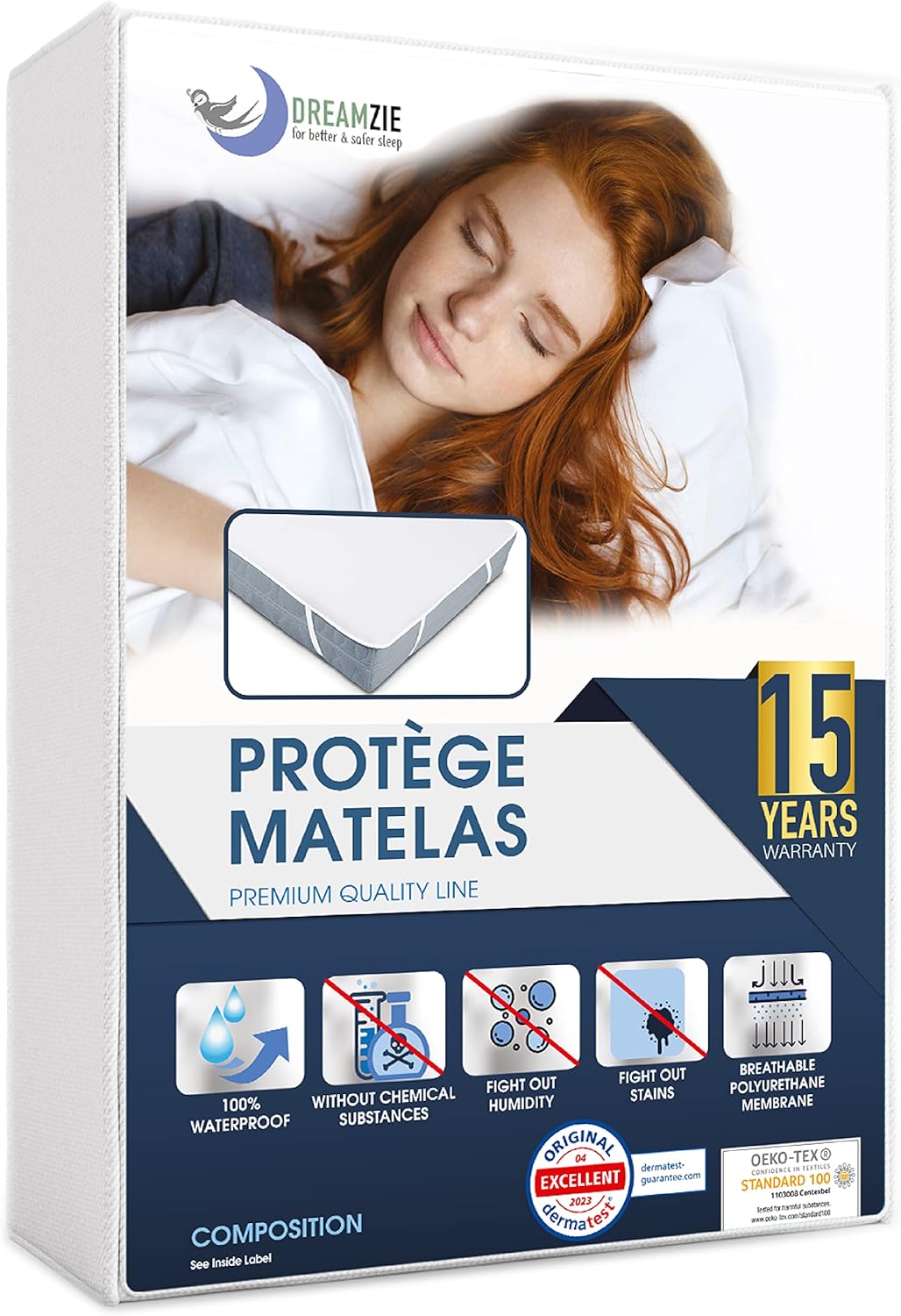 Dreamzie Protège Matelas 90x190 cm Imperméable Certifié Oeko TEX - Alese en Coton Respirant avec 4 Coins Elastiques