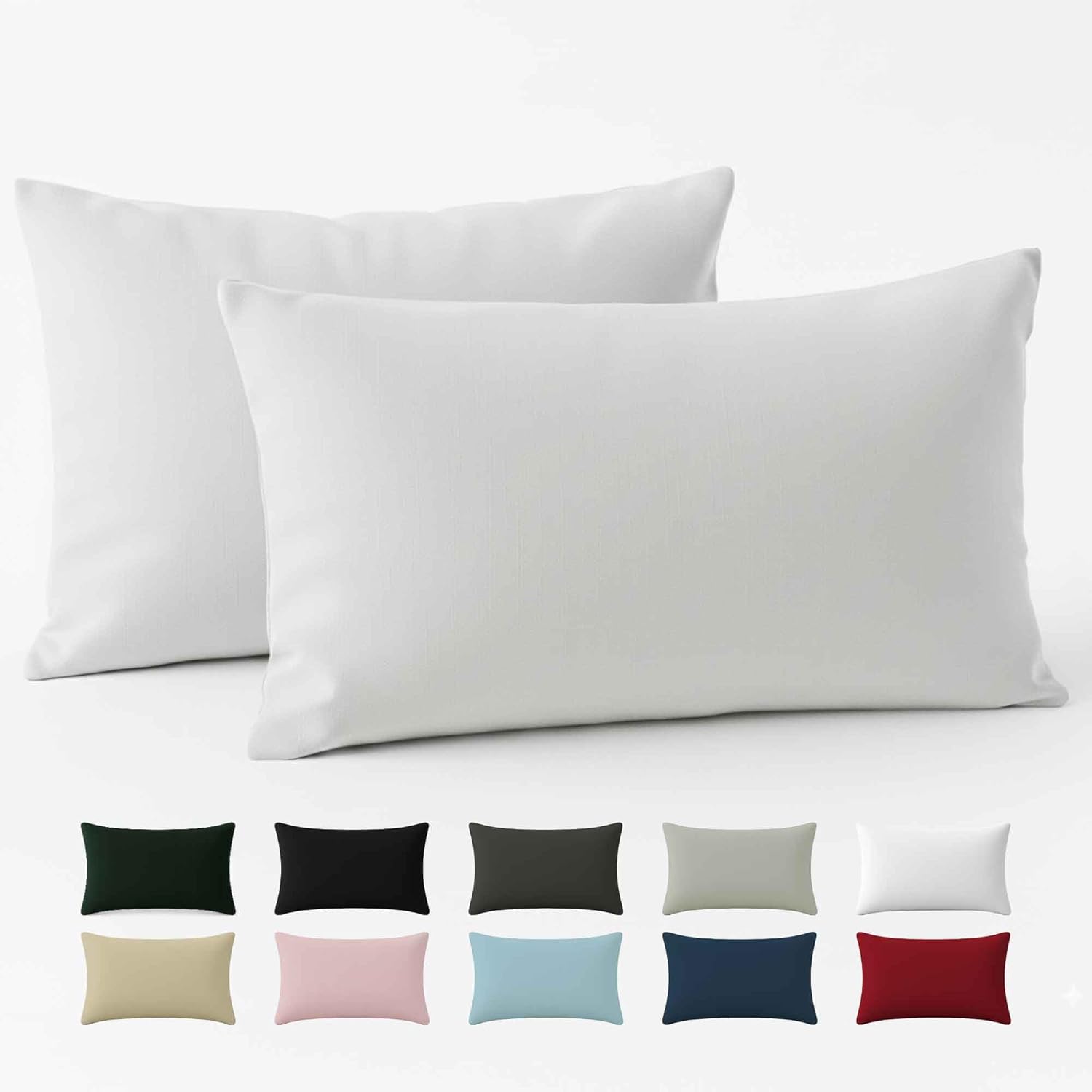 Dreamzie Taie Oreiller 40x60 Coton Renforcé (Set de 2) - Blanc - Tissage serré de 57 Fils/cm² - Taie Oreiller 40 x 60 cm - Certifié Oeko Tex