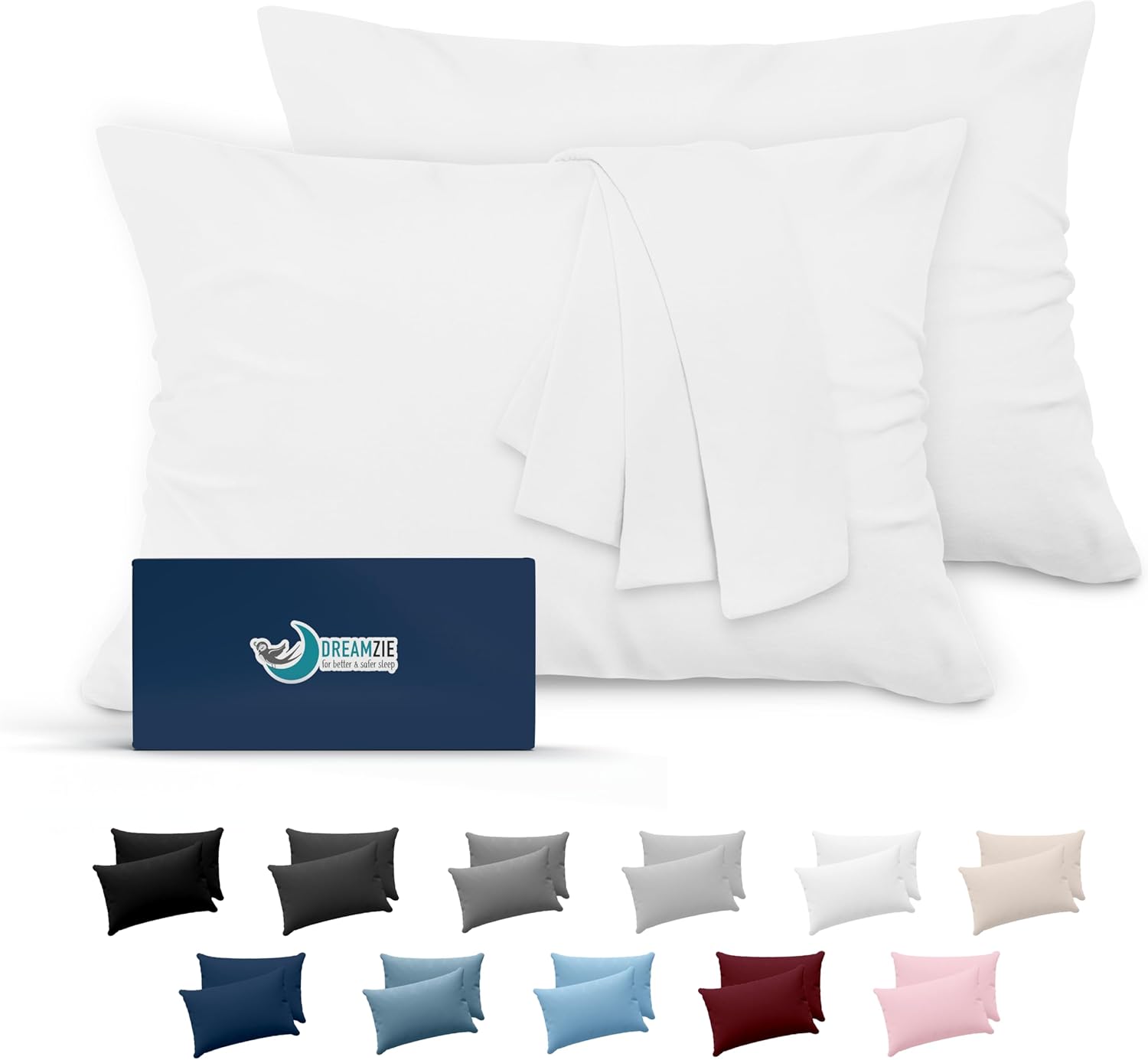 Dreamzie Taie Oreiller 50x70 Lot de 2 en Microfibre Certifiée Oeko-Tex - Housse Coussin Douce Et Brossée, Toucher Peau de Pêche - Blanc