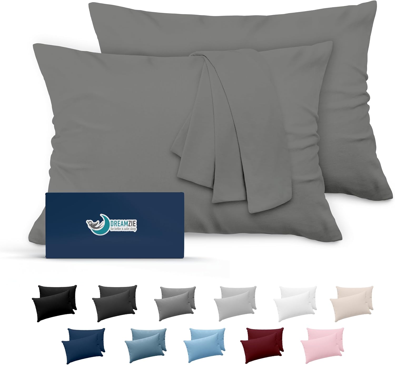 Dreamzie Taie Oreiller 50x70 Lot de 2 en Microfibre Certifiée Oeko-Tex - Housse Coussin Douce Et Brossée, Toucher Peau de Pêche - Anthracite