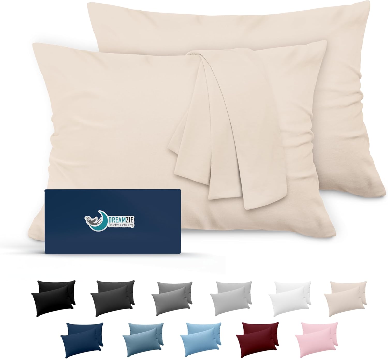 Dreamzie Taie Oreiller 50x70 Lot de 2 en Microfibre Certifiée Oeko-Tex - Housse Coussin Douce Et Brossée, Toucher Peau de Pêche - Beige