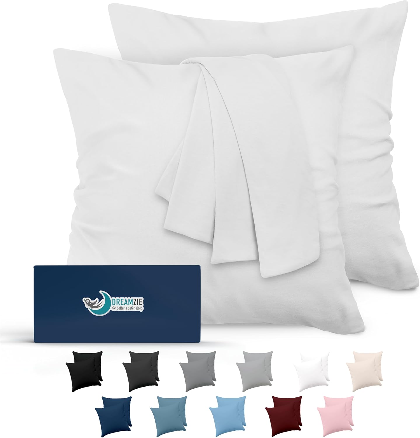 Dreamzie Taie Oreiller 65x65 Lot de 2 en Microfibre Certifiée Oeko-Tex - Housse Coussin Douce Et Brossée, Toucher Peau de Pêche - Blanc