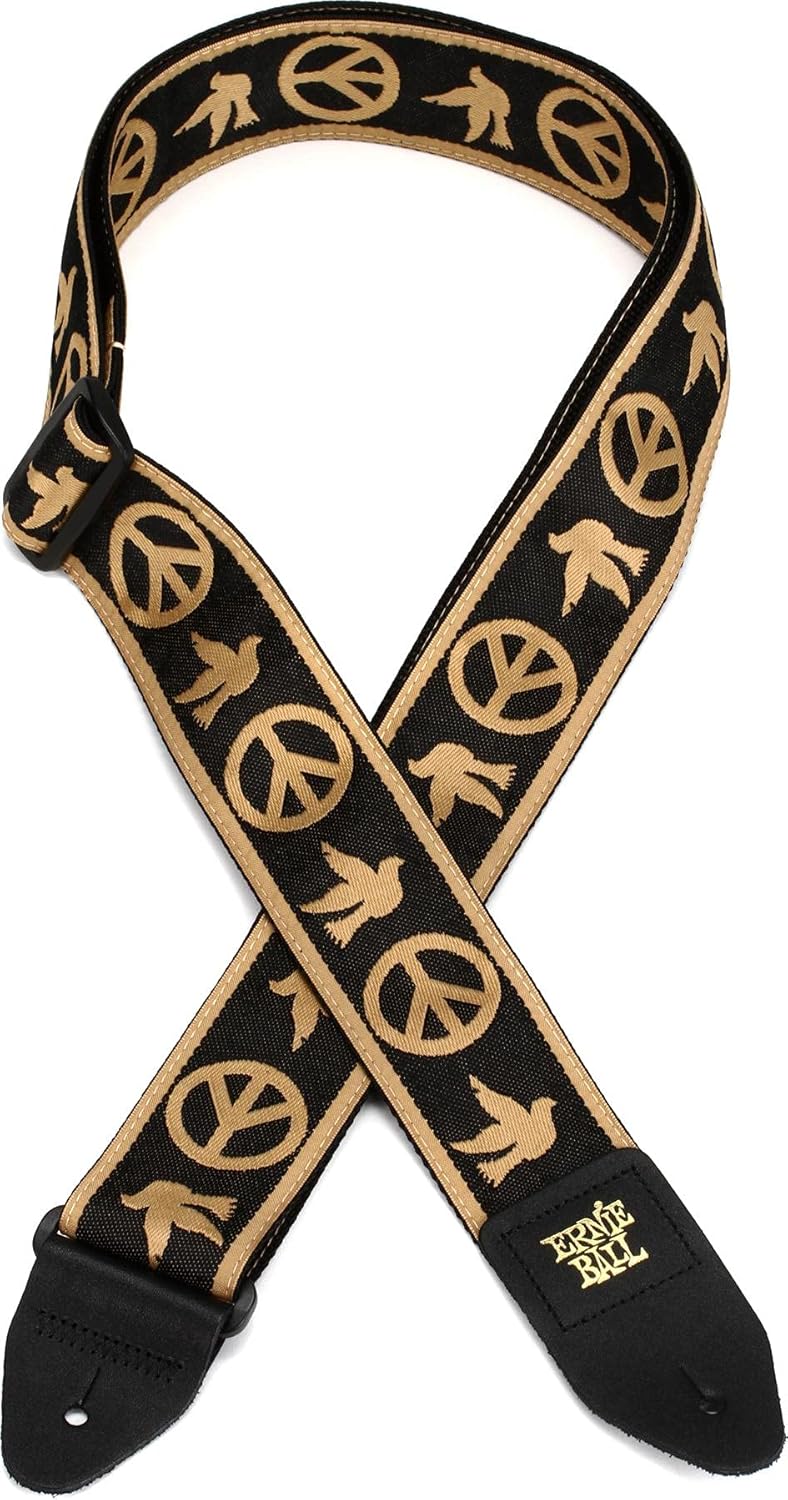 Ernie Ball Sangle en jacquard, symbole Peace and Love et colombe