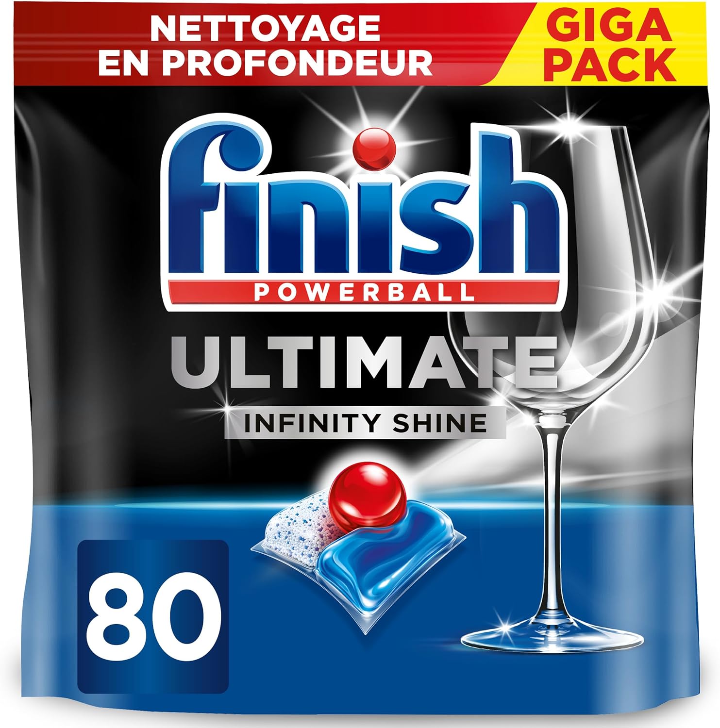Finish Ultimate Infinity Shine Pastilles Lave-Vaisselle, Imbattable contre les taches tenaces, 80 capsules