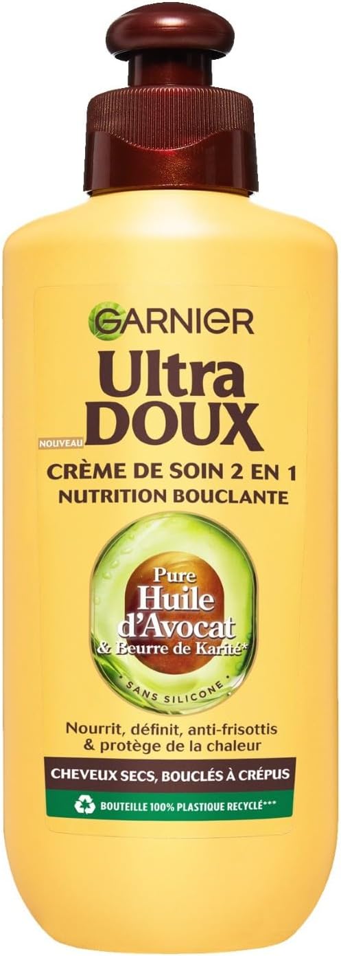 Garnier Ultra Doux À l'Huile d'Avocat et Beurre de Karité - Crème de soin sans rinçage Cheveux buclés à frisés 200 ml