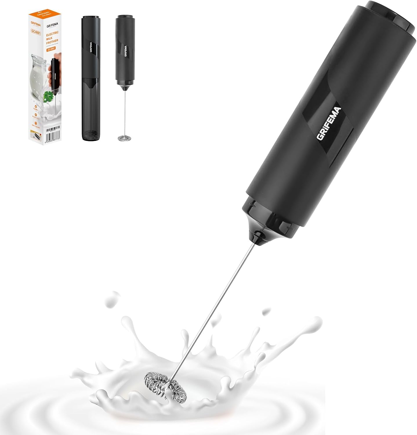 GRIFEMA Mousseur à Lait électrique, Mini Fouet Electrique 13 000 tr/min, Fonctionne à Piles, Milk Frother Ergonomique, Sans BPA, Facile à Nettoyer, Mixeur Lait pour Café, Latte, Cappuccino, Matcha