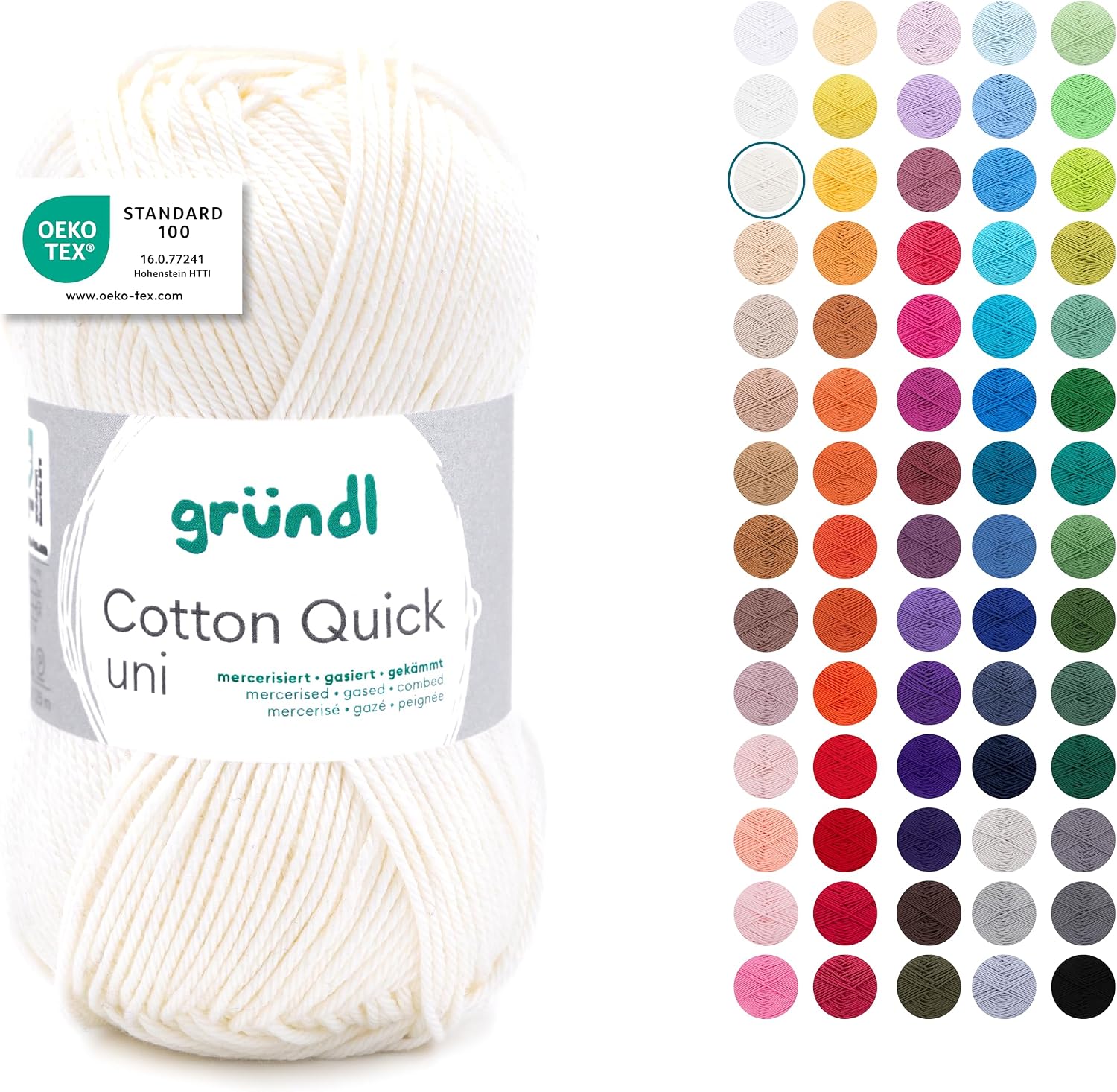 Gründl Laine Cotton Quick uni Fil à crocheter 1 pelote 50 g, Écru