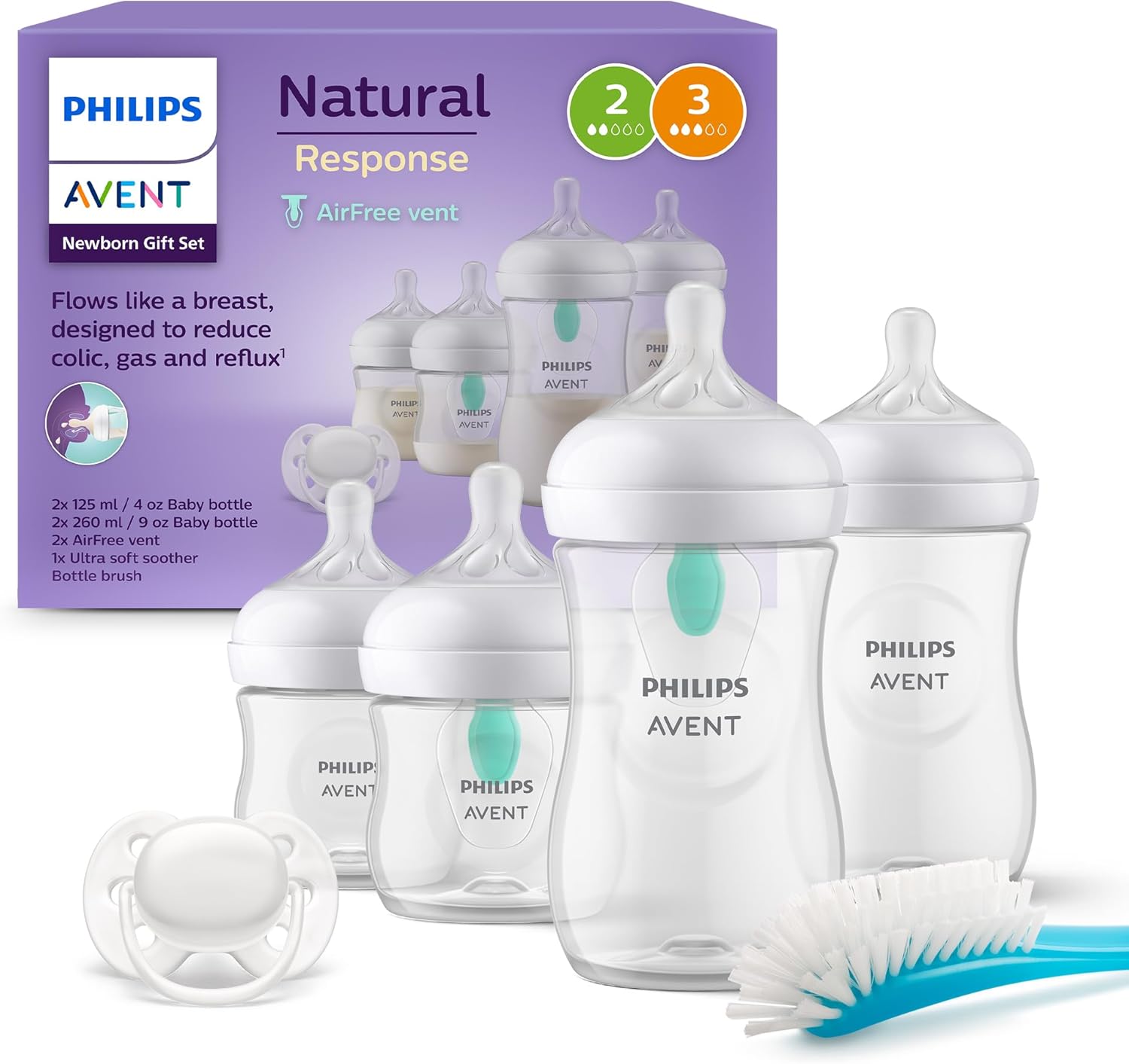 Kit nouveau-né - PHILIPS AVENT - Natural 3.0 AirFree - 2 Biberons 125ml + 2 Biberons 260ml + Sucettes Ultra Douce 0-6M