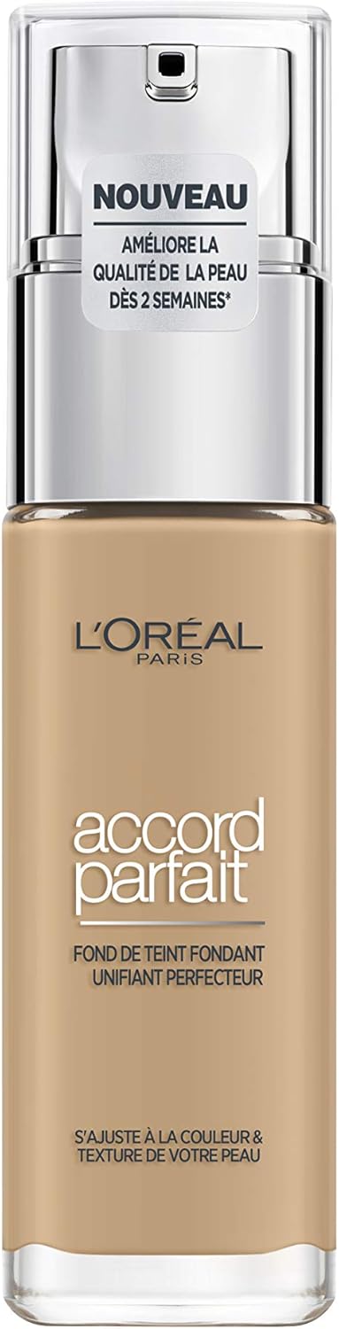 L'Oréal Paris - Fond de Teint Fluide - Hydratation 24H - Formule à l'Acide Hyaluronique - Tous les Types de Peaux - Accord Parfait - Teinte : Beige Doré (3.D) - 30 ml
