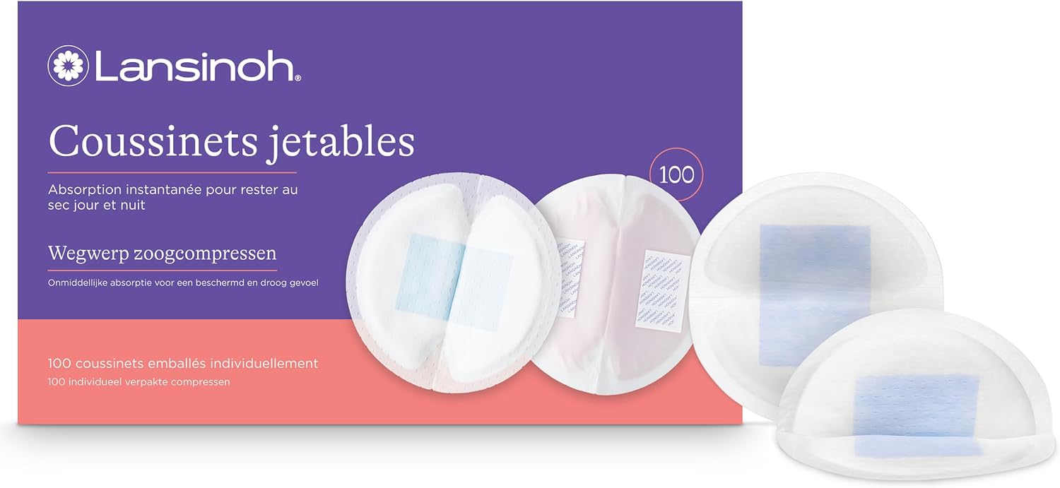 Lansinoh | Coussinets d’Allaitement Jetables x100 - Ultra Absorbants Anti-Fuites - Ultra Fins & Discrets sous Vêtements - Voile Doux Respirant - Maintien Adhésif Jour & Nuit - Peaux Sensibles