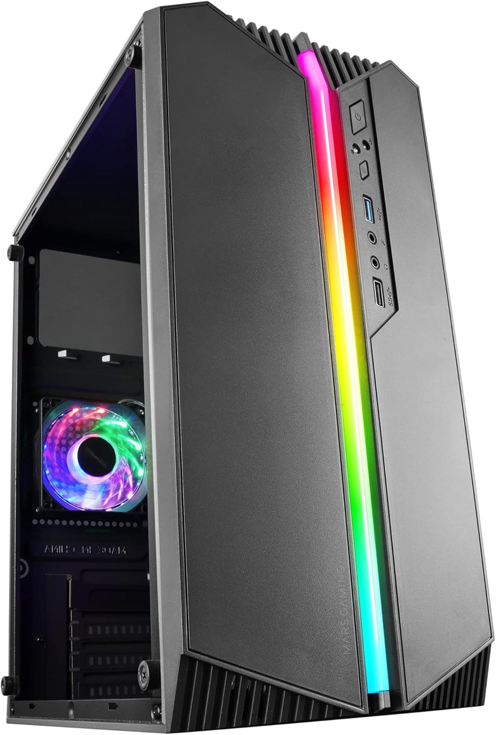 Mars Gaming MC-S1, Boîtier Gaming MicroATX Compact, Panneau Latéral Complet, Bande LED ARGB 12 Modes, Ventilateur Arrière 80mm FRGB, Support Watercooling 120mm, Mini Tour PC USB 3.0, Noir