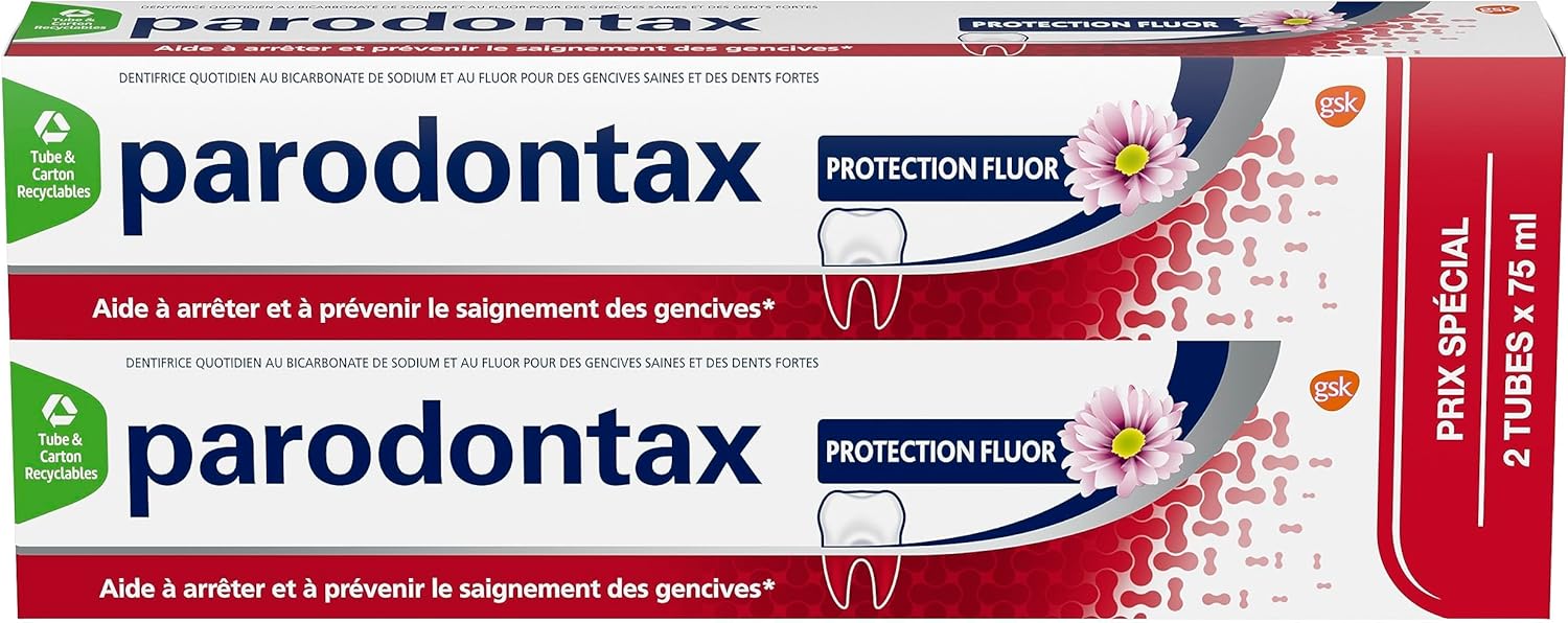 Parodontax Dentifrice Protection Fluor, Pour Les Dents Sensibles, Élimine La Plaque Dentaire, Lot de 2x75ml