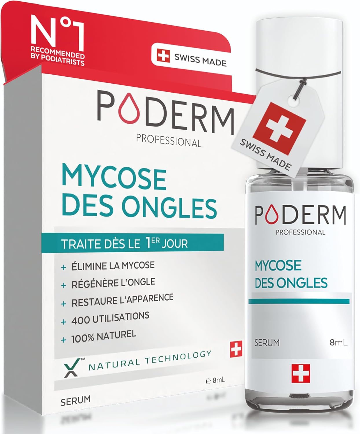 PODERM - MYCOSE ONGLE TRAITEMENT 2en1 | Aux plantes exceptionnelles puissantes antifongiques et réparatrices | Soin professionnel pied/main | Facile & rapide | Swiss Made