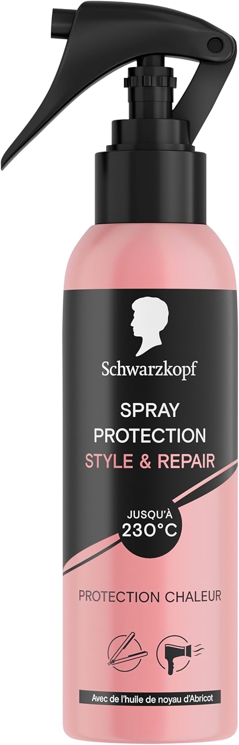 SCHWARZKOPF, Spray Protection 230°C, Style & Repair, Protection chaleur, Formule à l'huile de noyau d'Abricot, Végane, Coiffage et soin, Cheveux sensibilisés par la chaleur, Pointes fourchues, 150ml