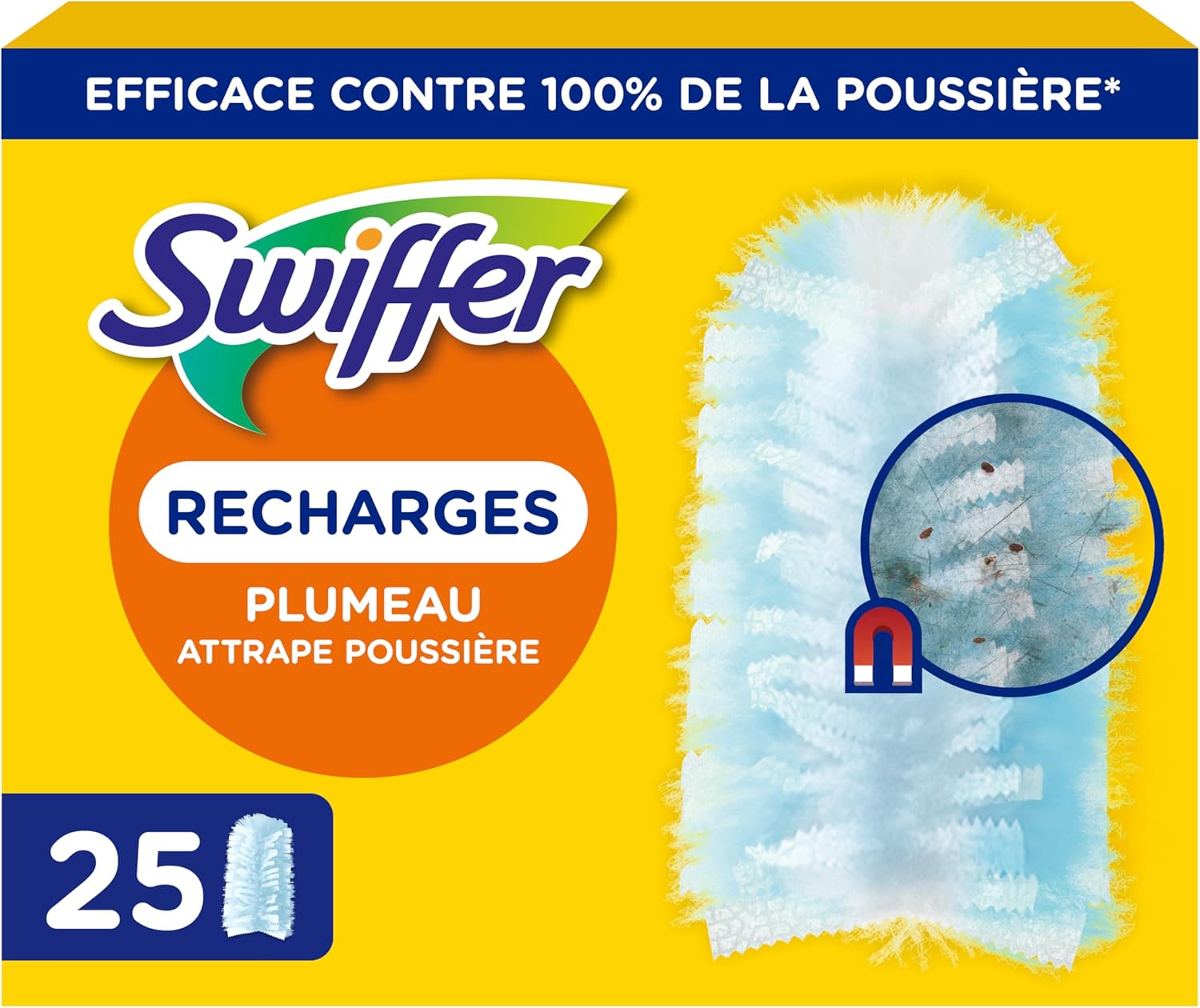 Swiffer Duster Plumeau Recharges, 25 Unités, Capture Poussière, Saleté, Poils et Allergènes, Efficace Contre 99.9% des Poussières, Même dans Les Coins Difficiles, Rapide et Efficace