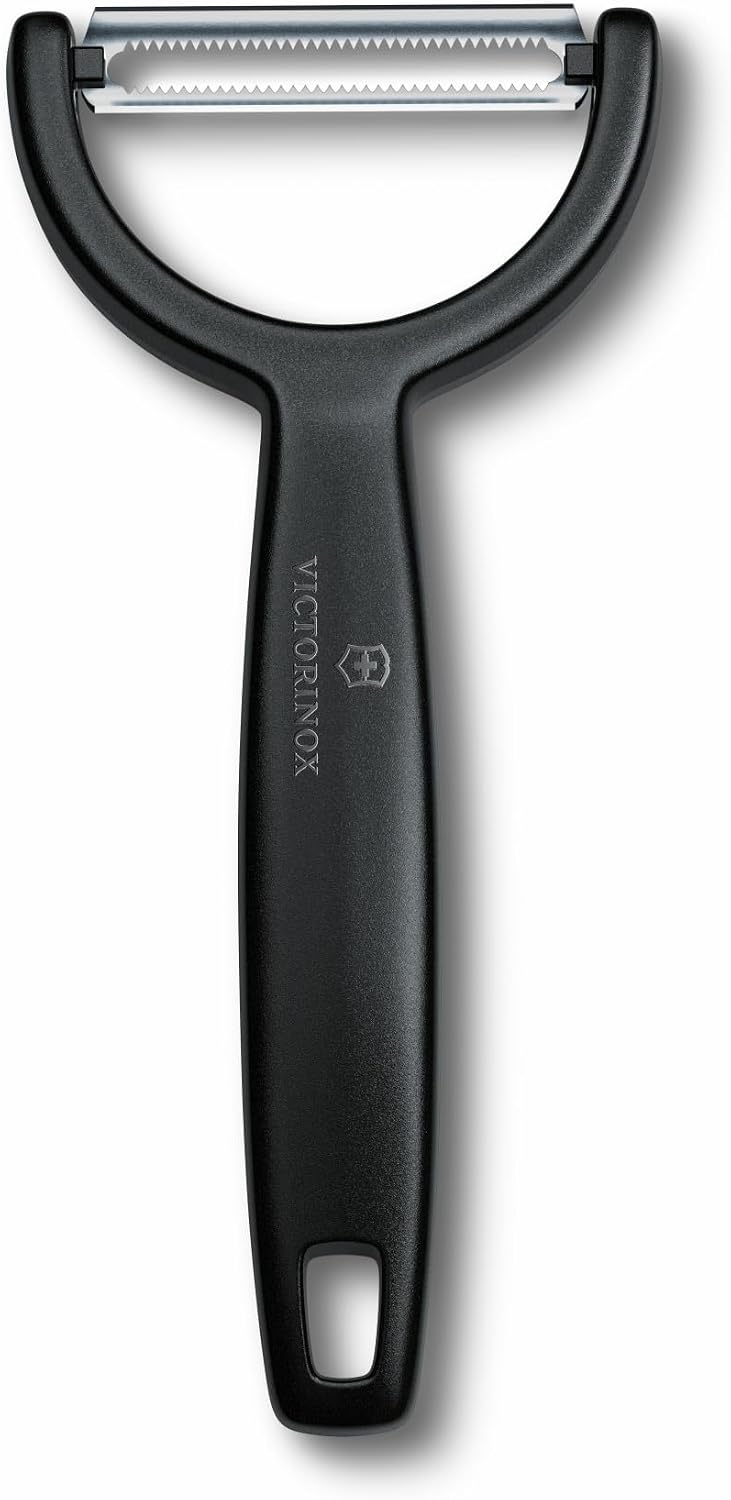 Victorinox Éplucheur Ypso, Éplucheur pour Légumes, Fruits, Lame Dentelée, Double Tranchant, Extra Aiguisé, Swiss Made, Noir