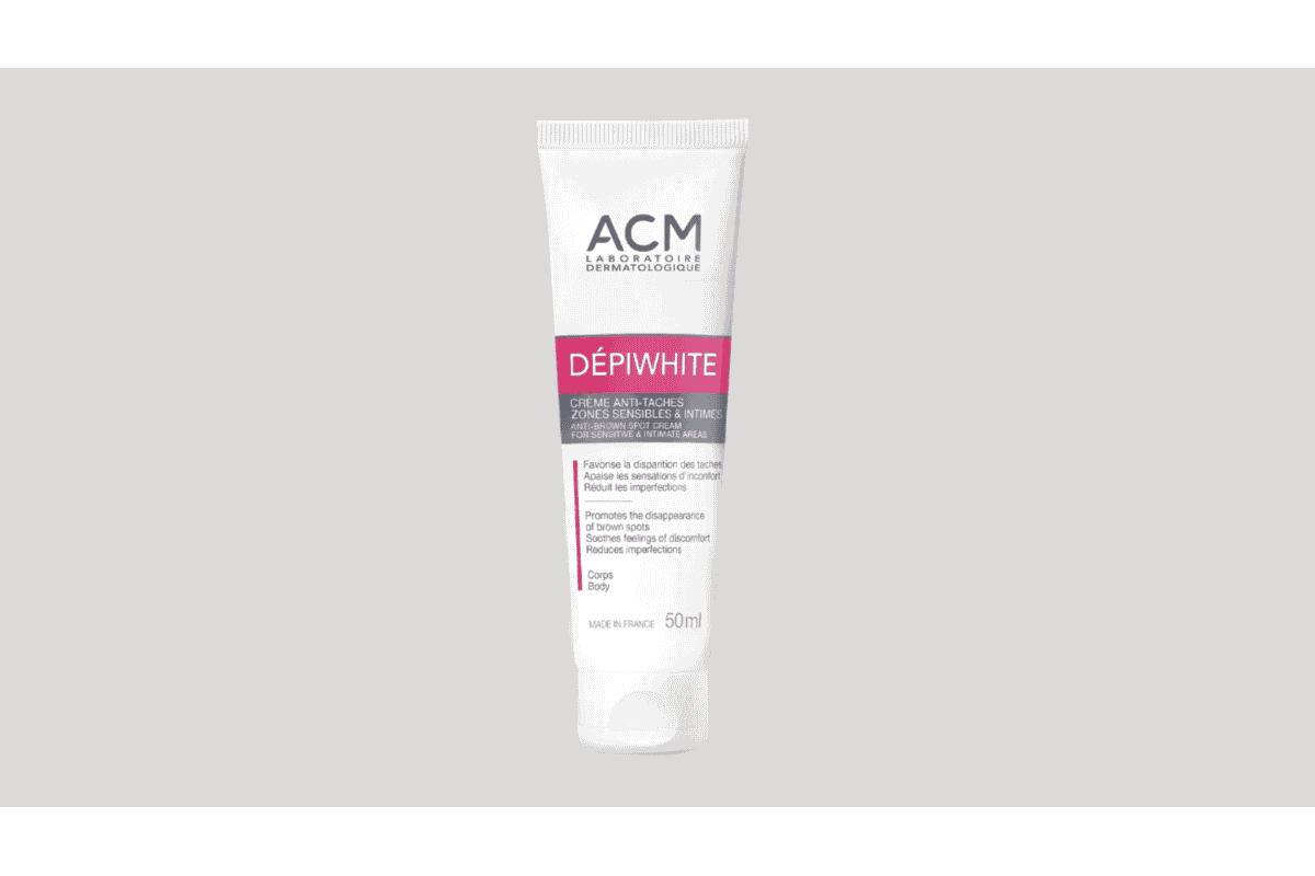 ACM Laboratoire Dermatologique Dépiwhite crème anti-taches zones sensibles intimes tube blanc rose 50 ml Made in France