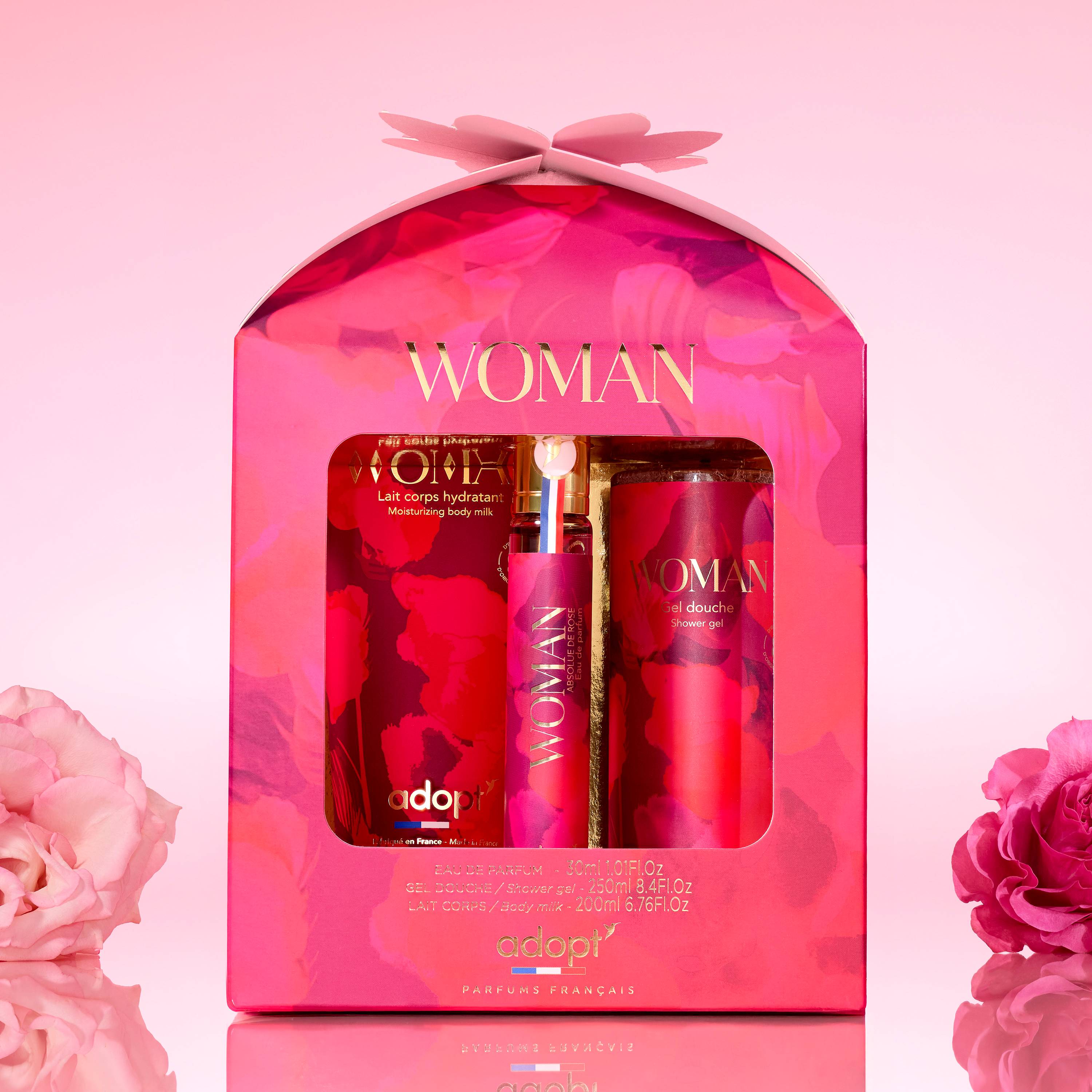 Coffret Adopt Woman avec parfum, gel douche et lait pour le corps