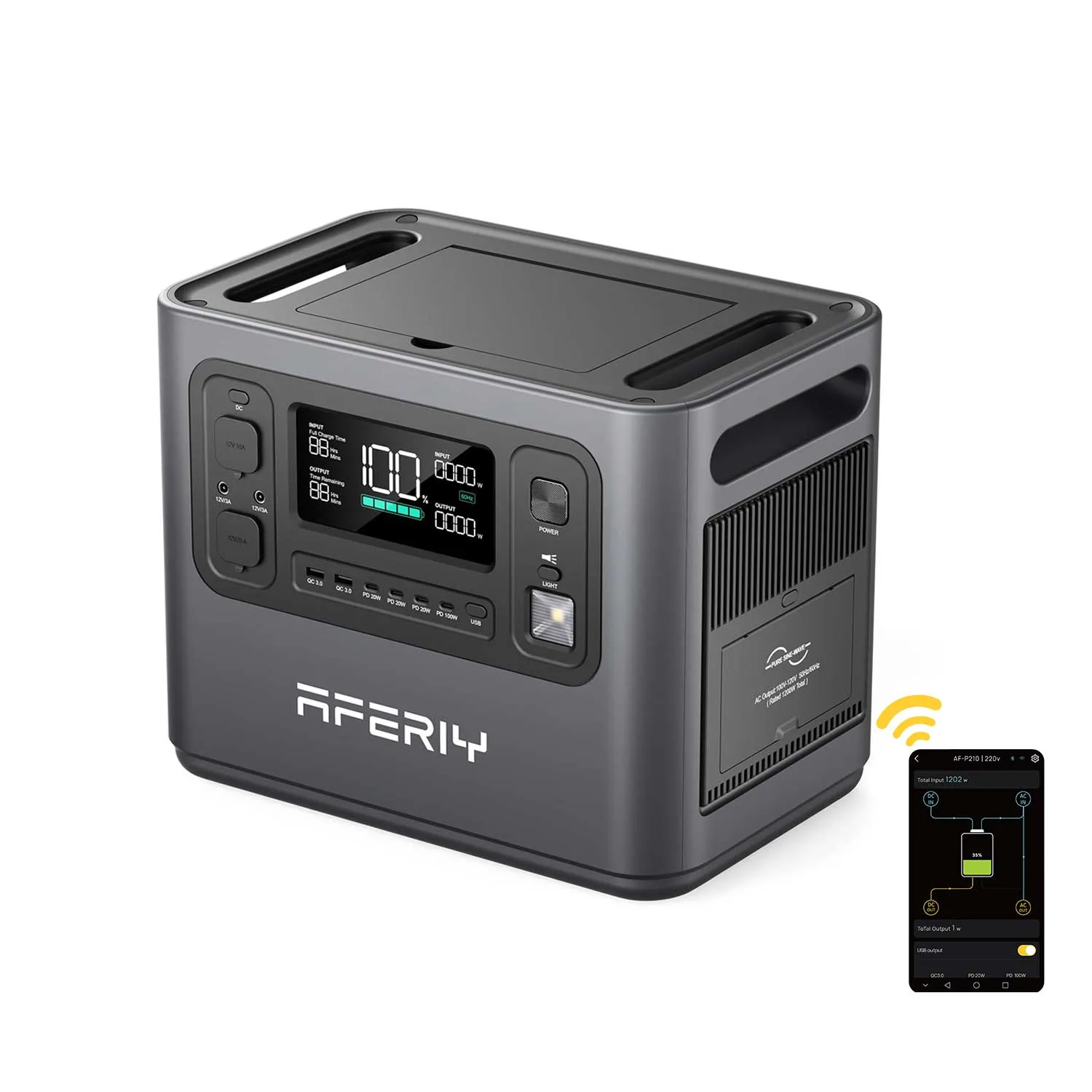 Station électrique portable AFERIY P210 de 2 400 W et 2 048 Wh avec application mobile