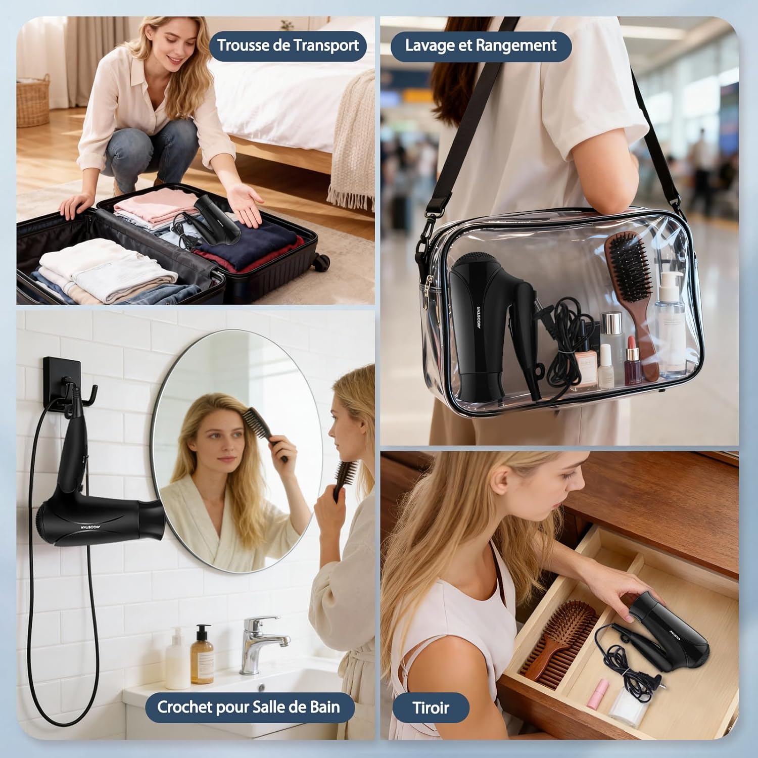 4 façons de transporter et ranger le sèche-cheveux Aigostar