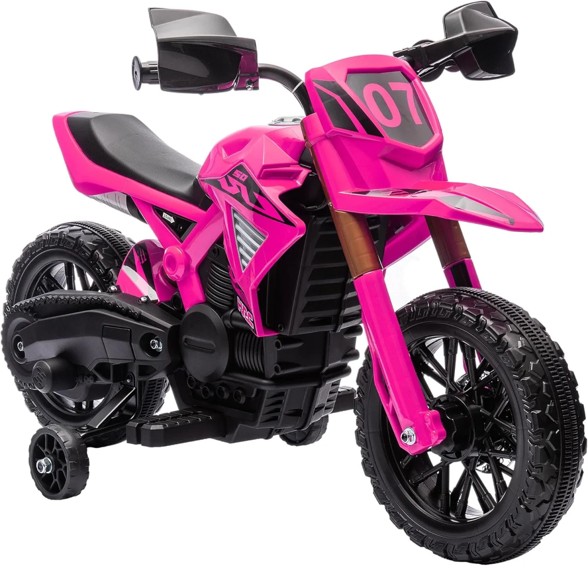 Moto cross électrique AIYAPLAY rose pour enfant avec roues stabilisatrices