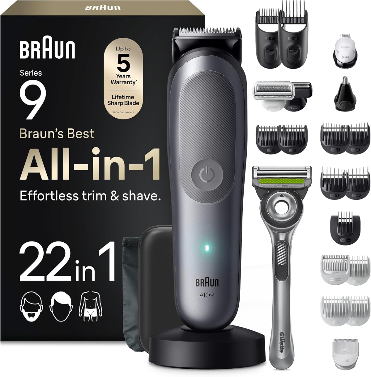 Tondeuse homme Braun Tout-en-Un Series 9 AIO9545 grise