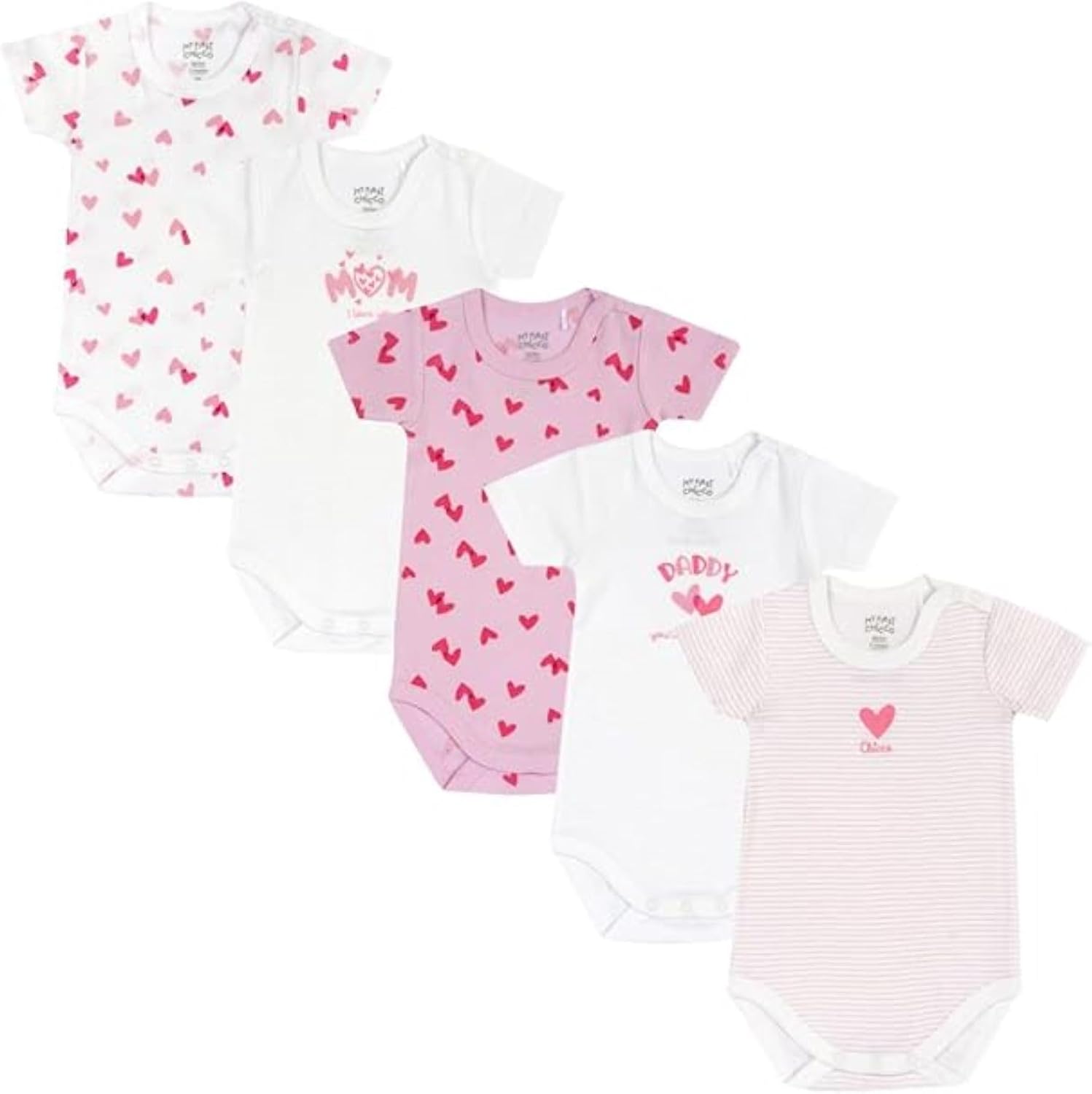 Lot de cinq bodies Chicco à manches courtes pour bébé