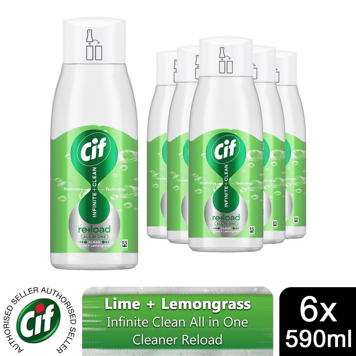 Lot de six recharges Cif Infinite Clean citron vert et citronnelle de 590 ml