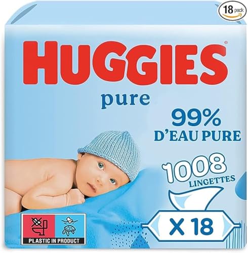 Lot Huggies Pure de 1008 lingettes bébé à 99 pour cent d'eau