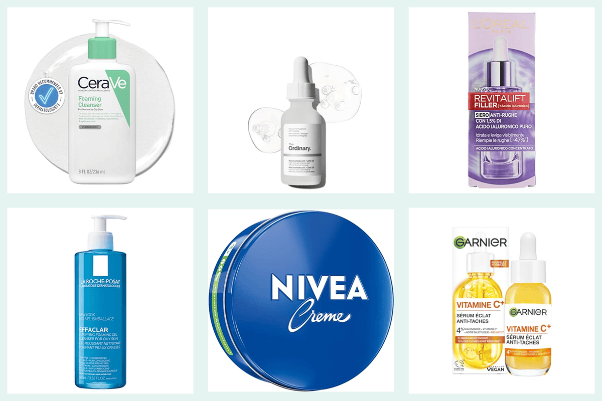 Top 6 soins visage pas cher best-sellers CeraVe Foaming Cleanser The Ordinary Niacinamide L'Oréal Revitalift Filler La Roche-Posay Effaclar Nivea Crème boîte bleue Garnier Vitamine C sérum grille bleue 2026