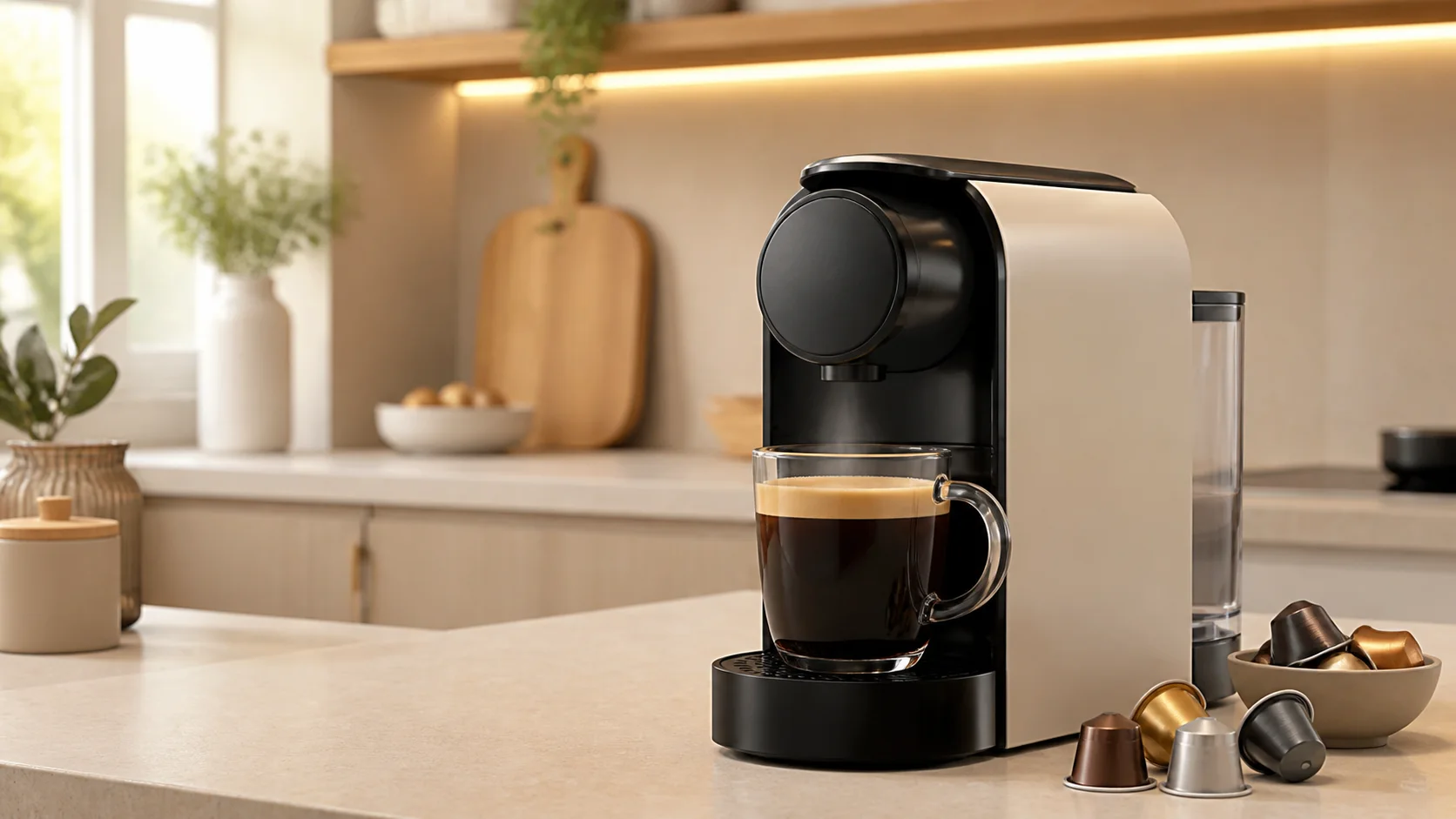 Machine à capsules préparant une grande tasse de café