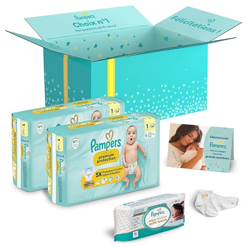 Coffret naissance Pampers avec 88 couches taille 1 et lingettes