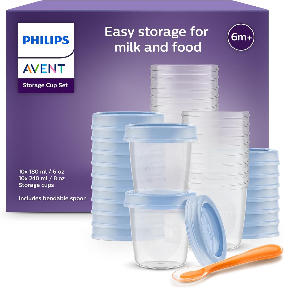 Philips Avent pots de conservation 180 ml 240 ml couvercles cuillère sevrage SCF721/20 congélation purées maison
