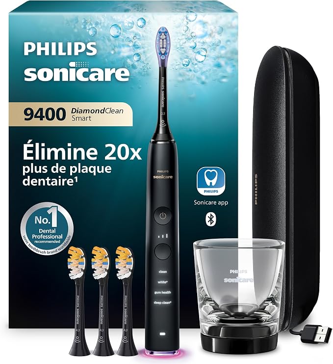 Brosse à dents électrique Philips Sonicare DiamondClean Smart 9400 noire avec ses accessoires