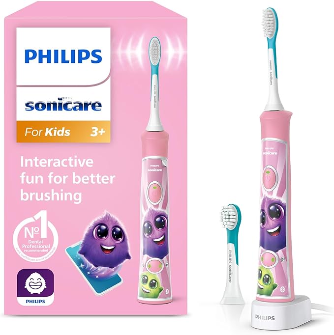 Brosse à dents électrique rose Philips Sonicare For Kids HX6352/42 avec boîte, chargeur et deux brossettes