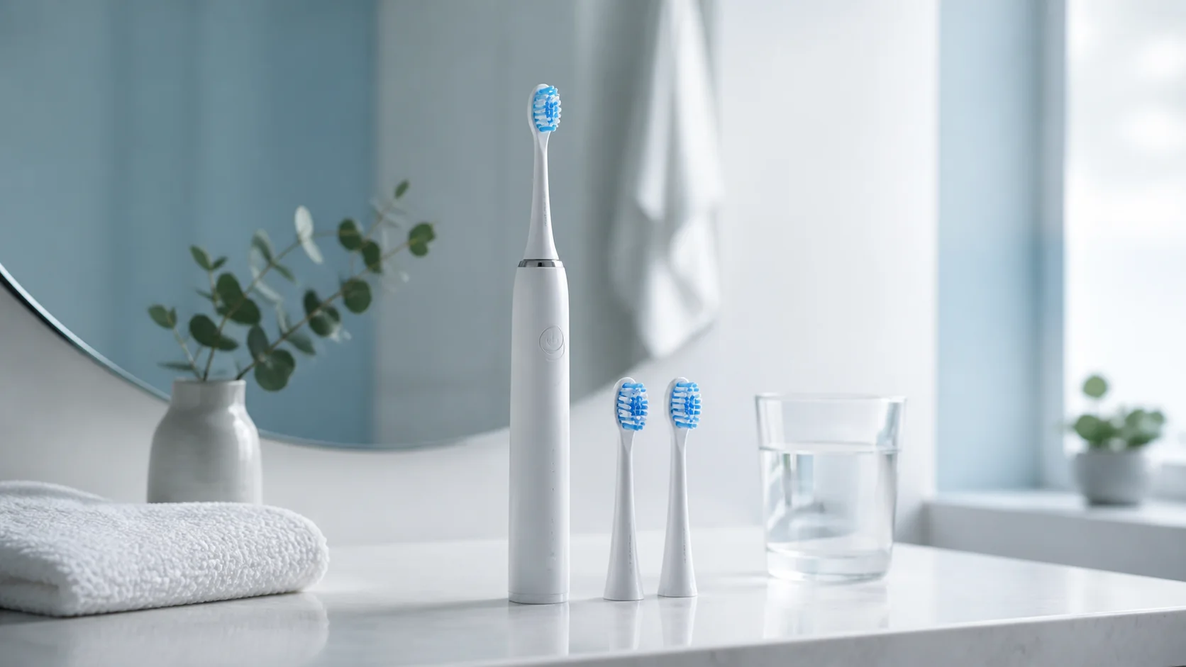 Brosse à dents électrique blanche avec brossettes de rechange