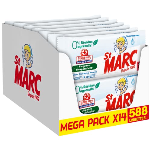 Lot de lingettes biodégradables désinfectantes St Marc